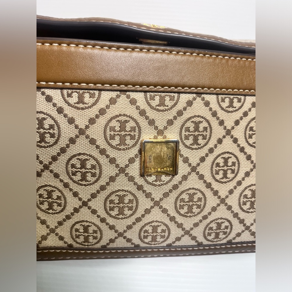 Tory Burch T Monogram Jacquard Mini Shoulder Bag Hazelnut Tan Brown No Strap - Picture 12 of 16